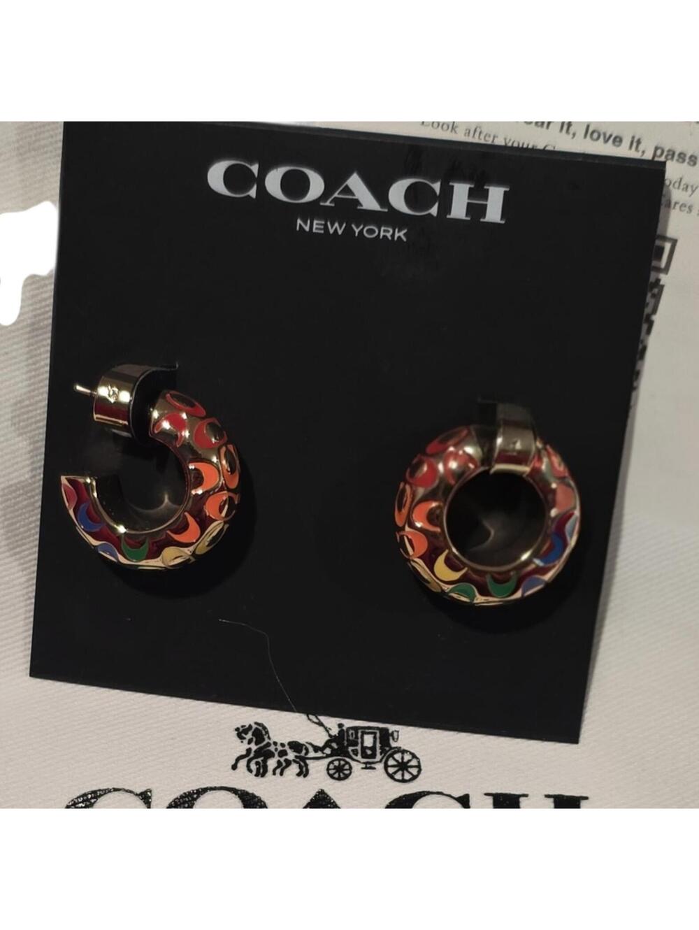 Coach Signature Enamel Huggie Hoop Earrings - Picture 4 of 4